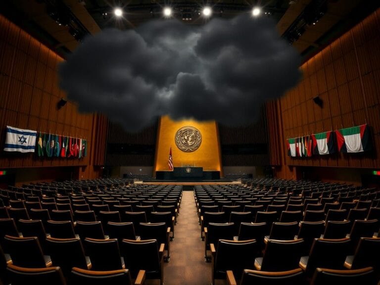 Flick International Empty seats in the United Nations General Assembly chamber during Netanyahu's address