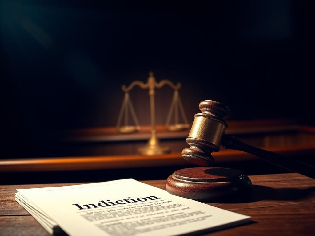 Flick International Dramatic courtroom scene with gavel and legal documents symbolizing justice