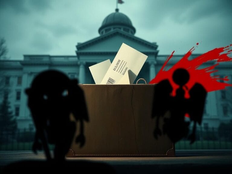 Flick International Weathered ballot box against New Jersey statehouse symbolizing election controversy