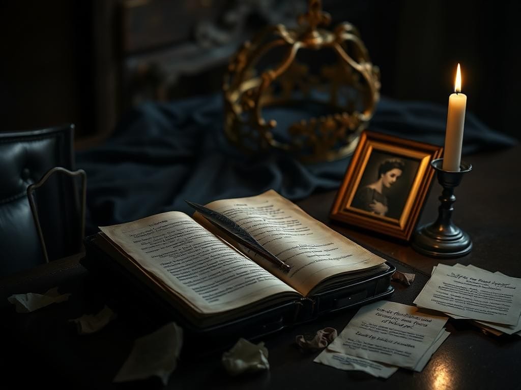 Flick International Somber office scene with vintage desk and journal reflecting on controversy