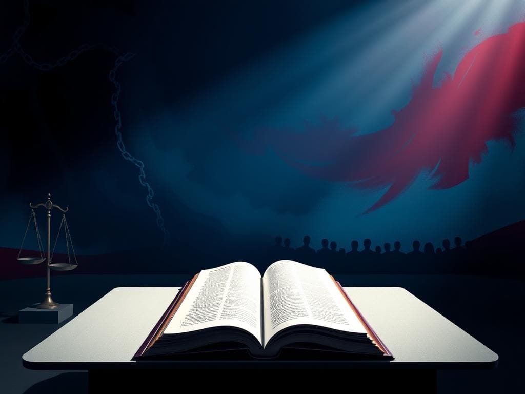 Flick International Empty debate stage with spotlight on podium symbolizing political discourse