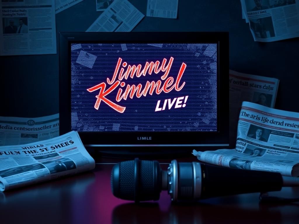 Flick International A fragmented television screen displaying static with intermittent flashes of the 'Jimmy Kimmel Live!' logo.