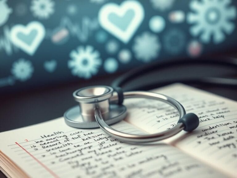 Flick International Close-up of a stethoscope on a notebook with handwritten health notes