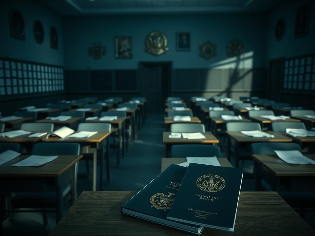 Flick International Empty naval academy classroom symbolizing academic dishonesty