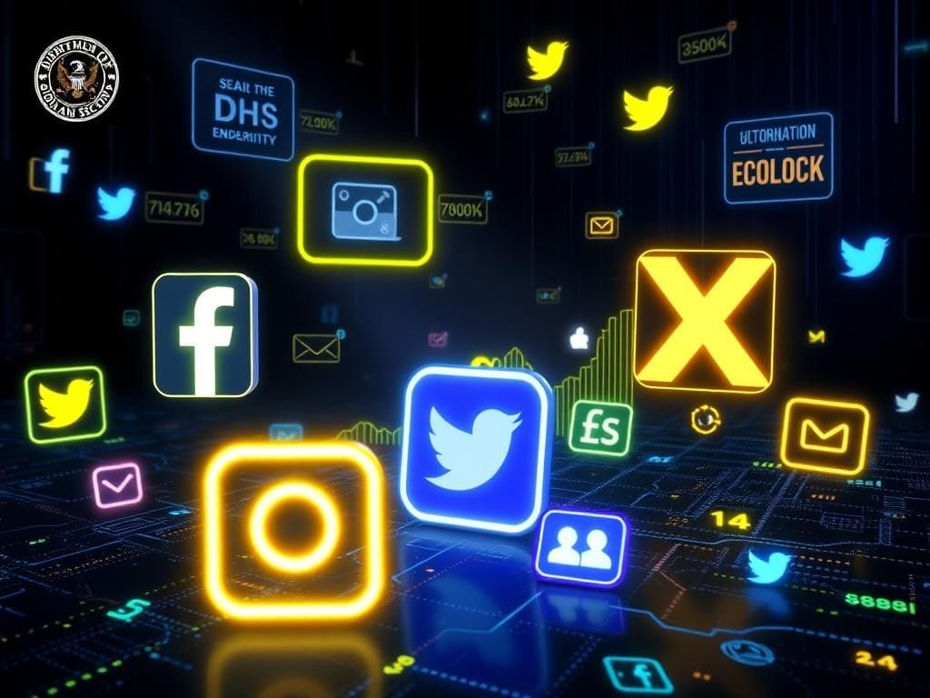 Flick International Abstract representation of social media icons depicting the DHS's digital presence.