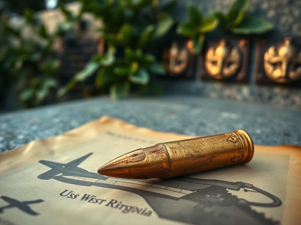 Flick International Close-up of a weathered bullet on aged parchment symbolizing historical sacrifice