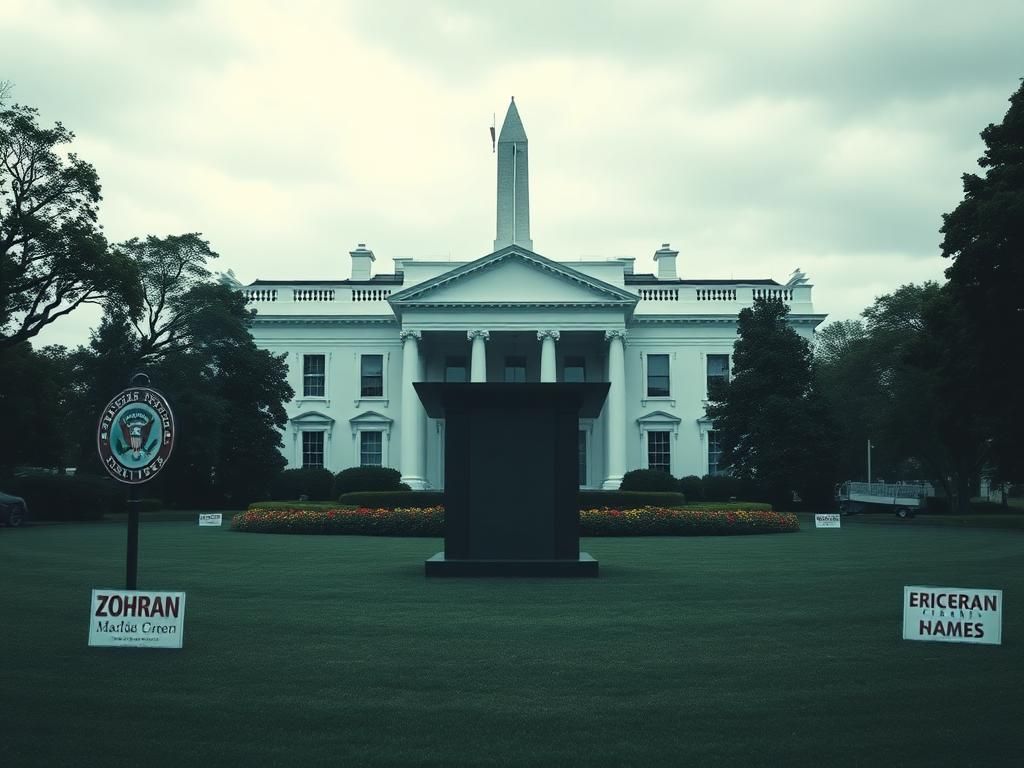 Flick International Exterior view of the White House with an empty podium symbolizing political silence