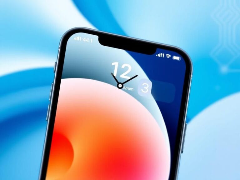 Flick International Close-up of an iPhone displaying the iOS 26 lock screen with a prominent clock and clean camera lens alert.