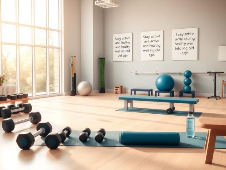 Flick International A serene gym environment designed for older adults with fitness tools and soft mats.
