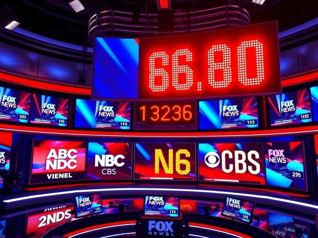 Flick International A vibrant news studio scene showcasing Fox News Channel's viewer count dominance