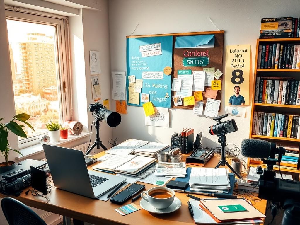 Flick International A bright and inviting creative workspace filled with artistic tools and cozy atmosphere