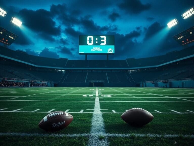 Flick International A dramatic football stadium scene at dusk with an empty field and a scoreboard showing '0-3'.