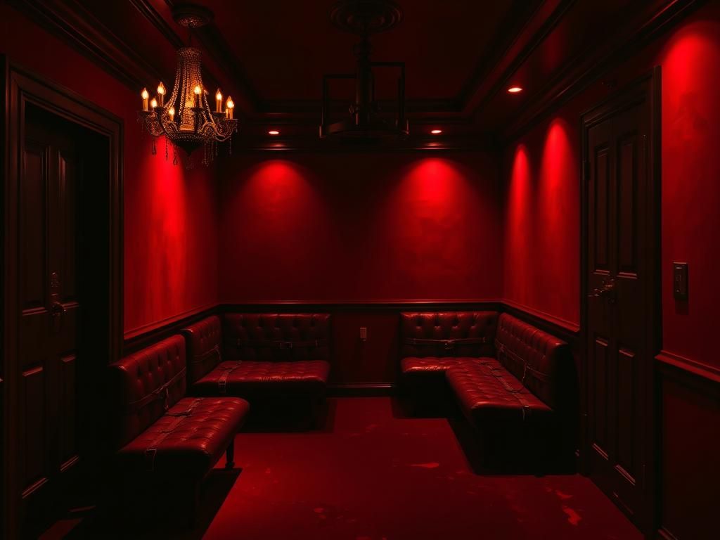 Flick International Dark, luxurious Manhattan penthouse interior with ominous soundproofed room resembling a dungeon