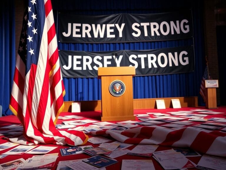 Flick International Empty podium with a microphone at a New Jersey town hall meeting
