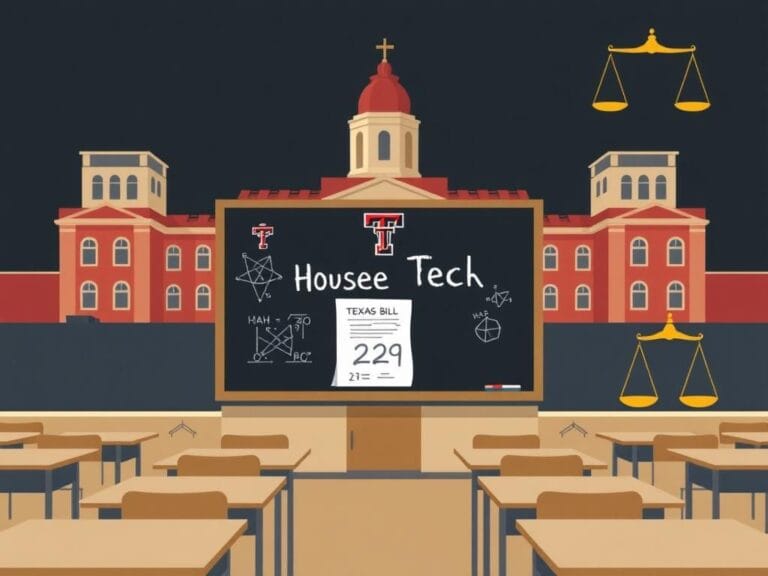 Flick International Empty classroom at Texas Tech University with blackboard and official document
