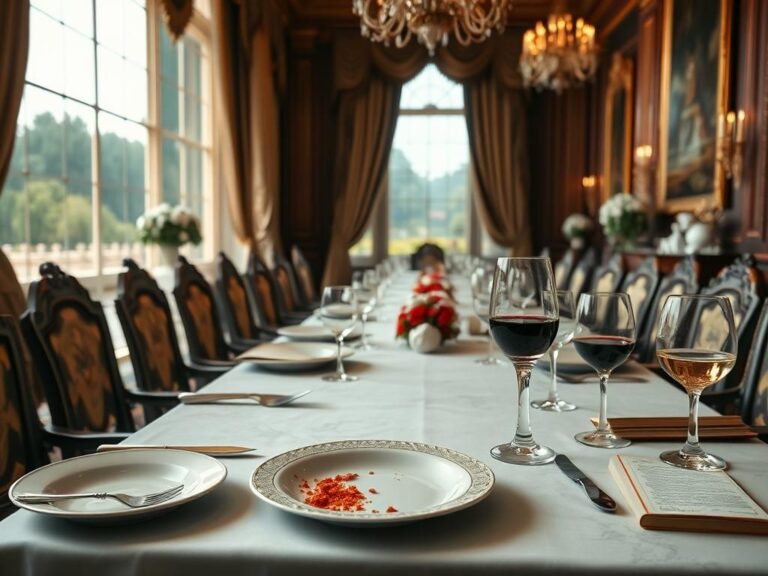 Flick International Opulent royal dining room with a polished table and fine china, symbolizing Prince Philip's unfiltered personality.