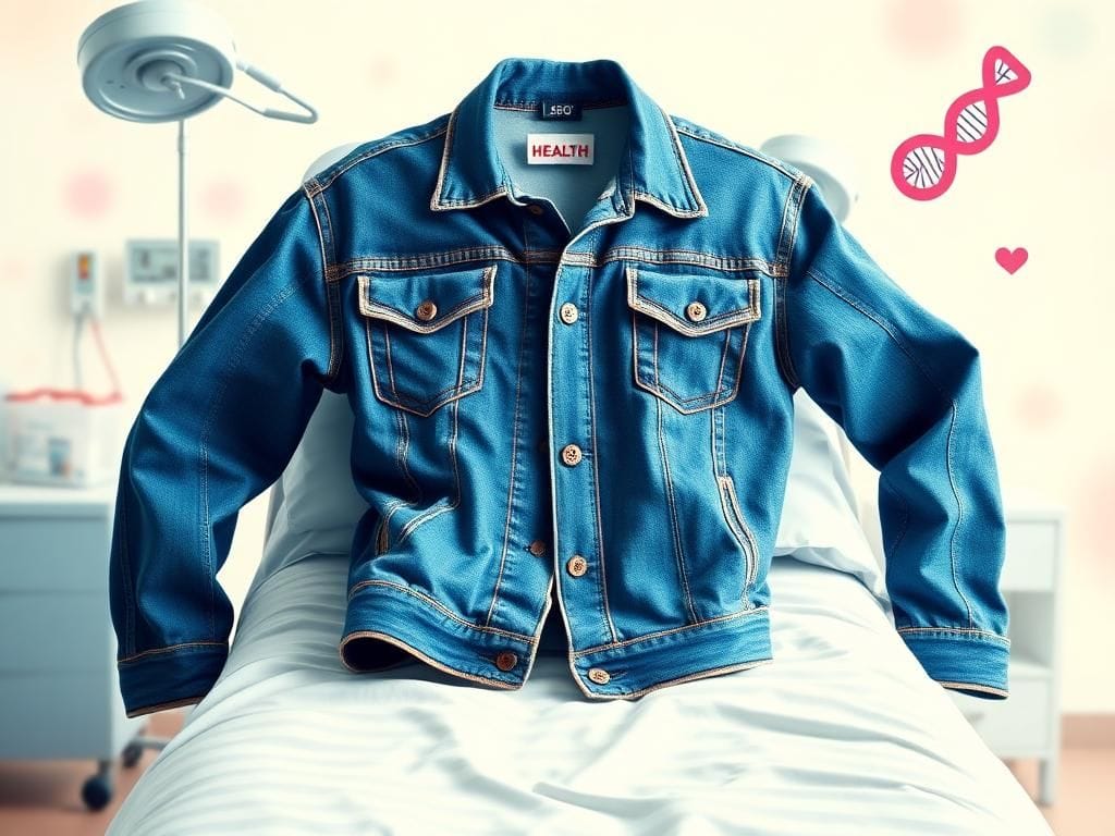 Flick International Abstract depiction of a denim jacket draped over a hospital bed representing health awareness and pop culture