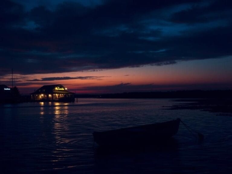 Flick International A dramatic sunset over the Cape Fear River with an abandoned boat in the foreground