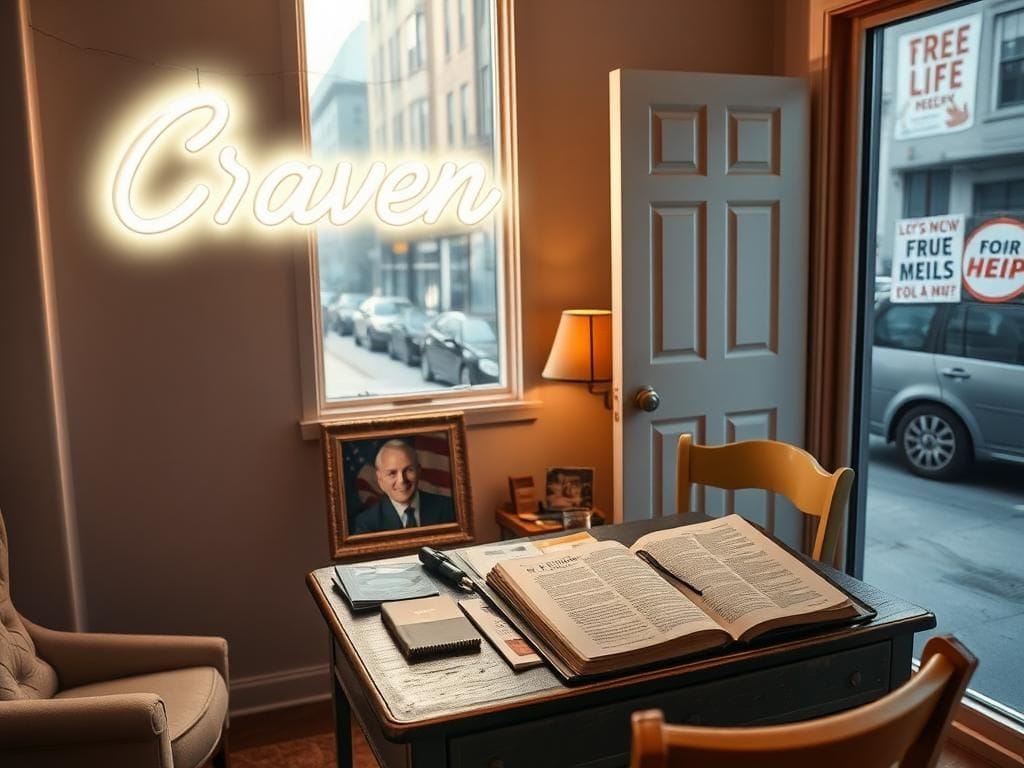 Flick International A cozy room with an unlit neon sign saying 'Craven Antao', reflecting the journey of pro-life advocacy.