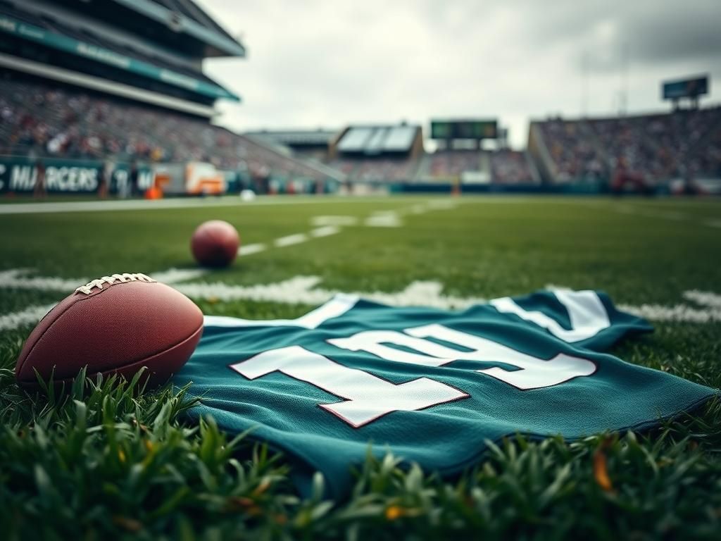 Flick International Close-up of a New York Giants jersey on a football field after Malik Nabers' knee injury