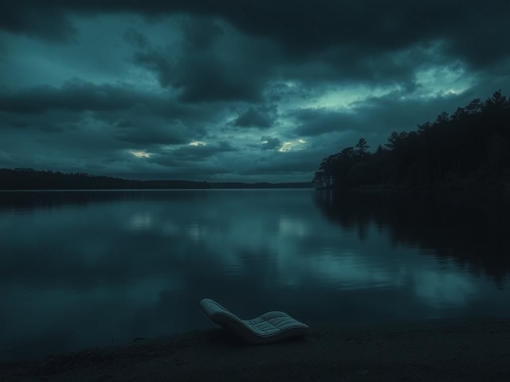 Flick International A tranquil South Carolina lake at dusk with a submerged car hinting at tragedy