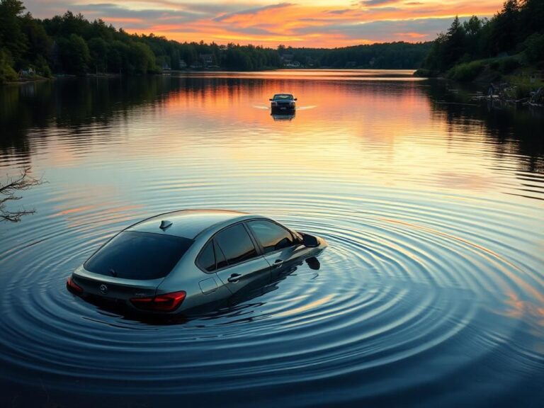 Flick International Partially submerged car in lake during anti-ICE protest in Massachusetts