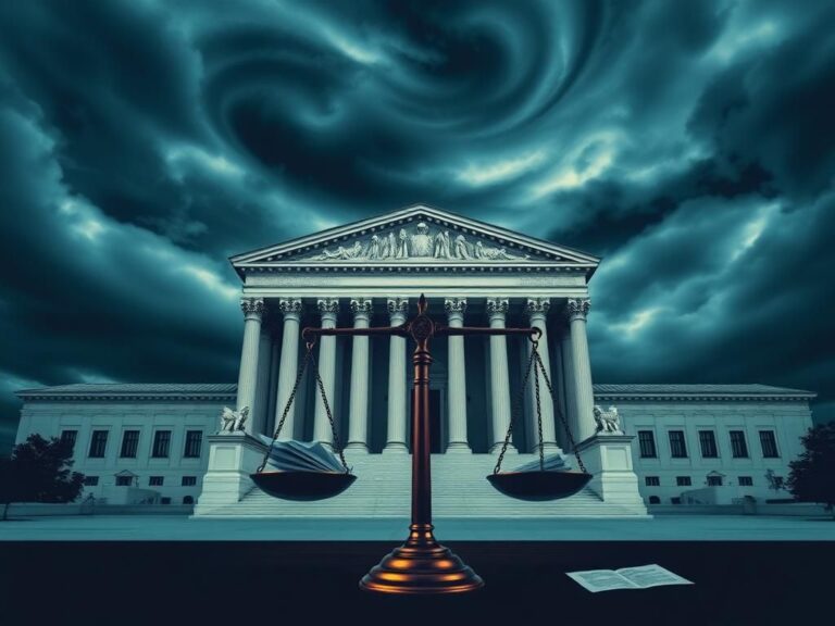Flick International Dramatic courtroom scene featuring the Supreme Court building under a moody sky
