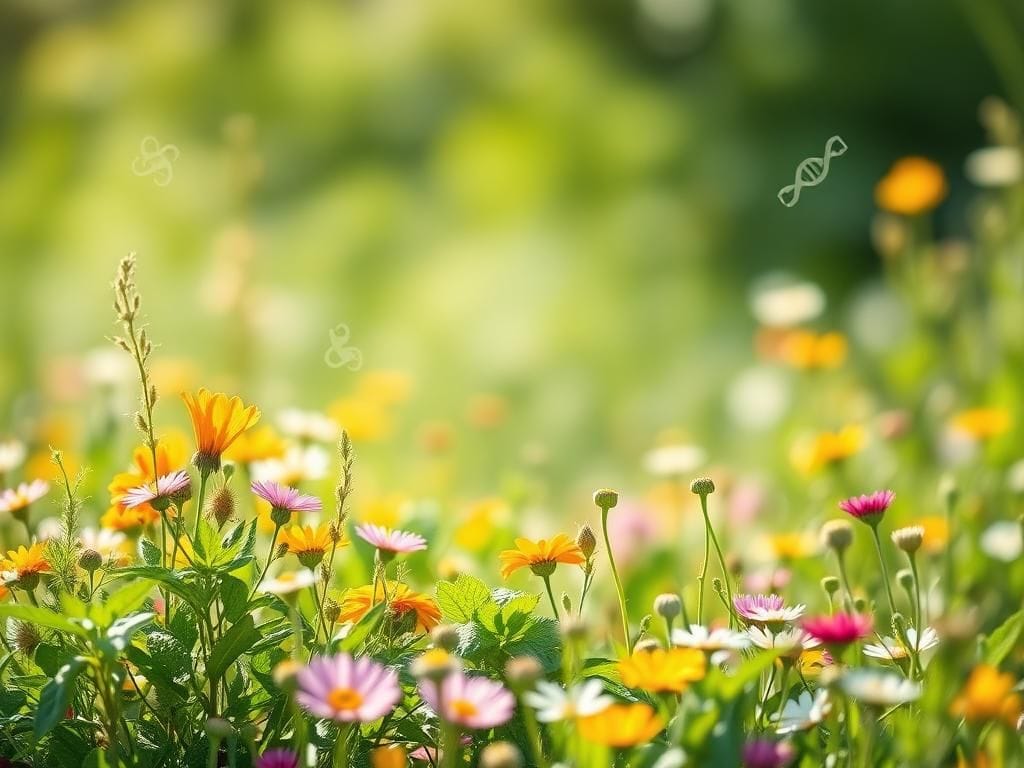 Flick International Serene garden scene with blooming wildflowers representing health and wellness