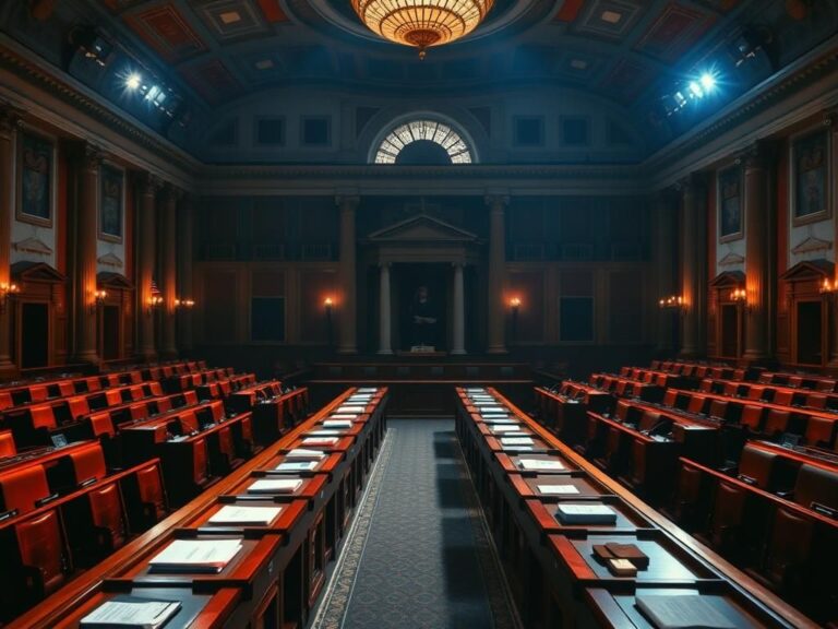 Flick International Dramatic depiction of the empty U.S. Senate chamber with illuminated overhead lighting