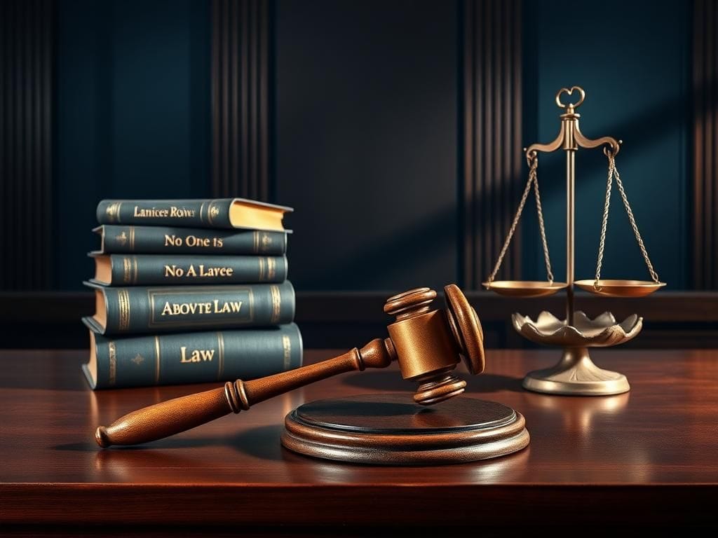 Flick International A large, ancient gavel resting on a polished wooden surface symbolizing justice and accountability.