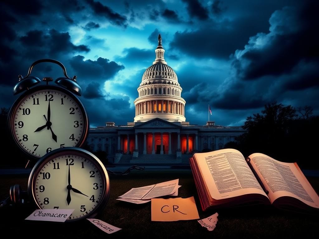 Flick International A dramatic depiction of the U.S. Capitol building surrounded by stormy clouds, symbolizing political tension and an impending government shutdown.