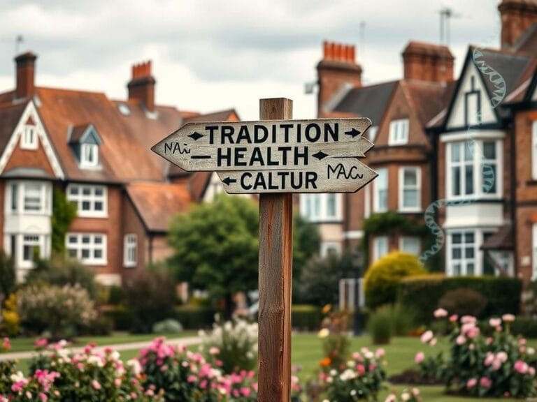 Flick International A visual representation of a British neighborhood signpost illustrating cultural practices and health concerns.
