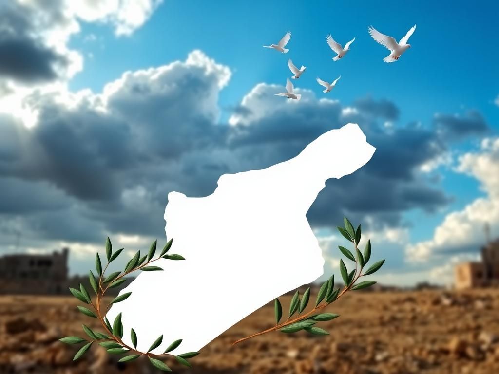 Flick International Symbolic representation of peace negotiations in the Middle East with a map of Gaza and olive branches