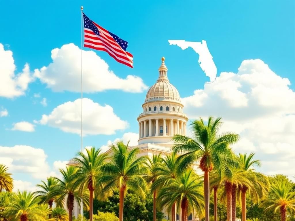 Flick International Vibrant depiction of the Florida state capitol building symbolizing political ambition