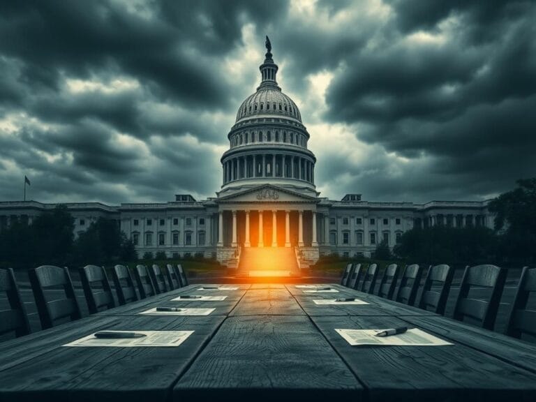 Flick International Dramatic view of the U.S. Capitol surrounded by dark clouds, symbolizing political tension