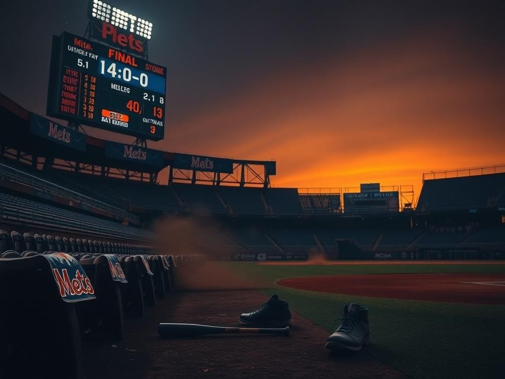 Flick International Dark, empty baseball stadium depicting the New York Mets' disappointing season