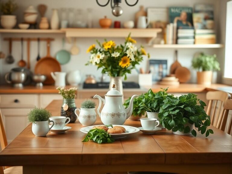 Flick International Elegantly arranged kitchen scene with tea display and fresh baked cookies