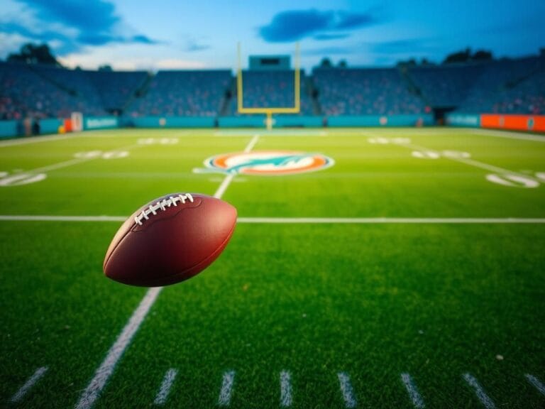 Flick International A vibrant football spinning mid-flip during a Miami Dolphins play