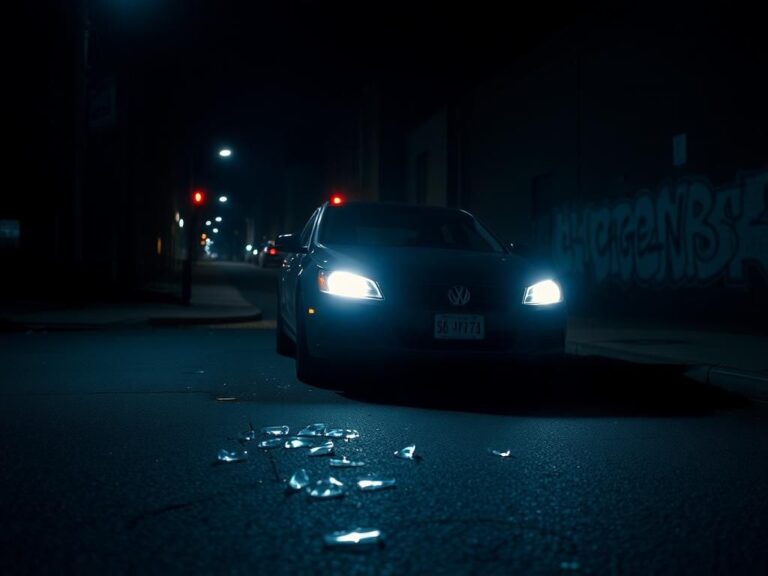 Flick International Dark street scene in Logan Circle, Washington D.C. at night