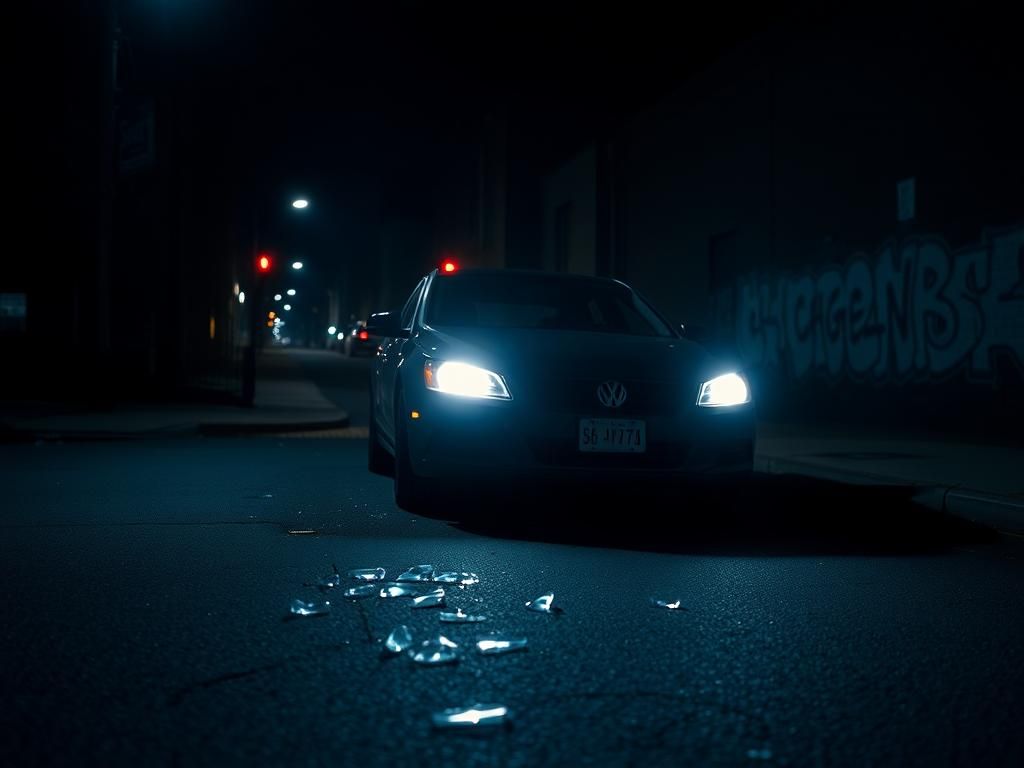 Flick International Dark street scene in Logan Circle, Washington D.C. at night