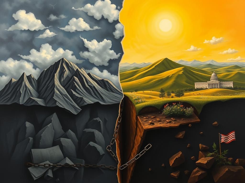 Flick International Abstract representation of a divided landscape symbolizing cultural and ideological rifts in America