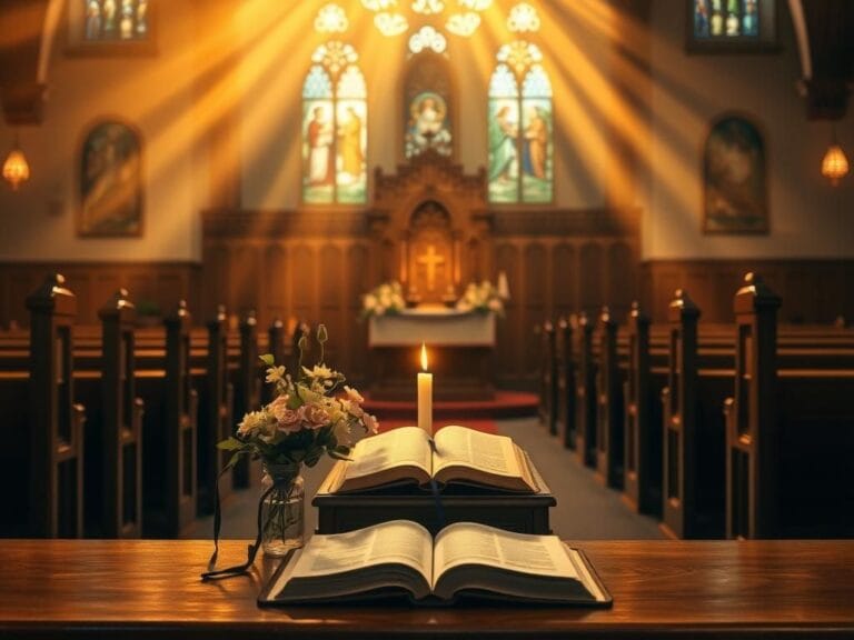 Flick International Serene church interior with ornate altar and fresh flowers