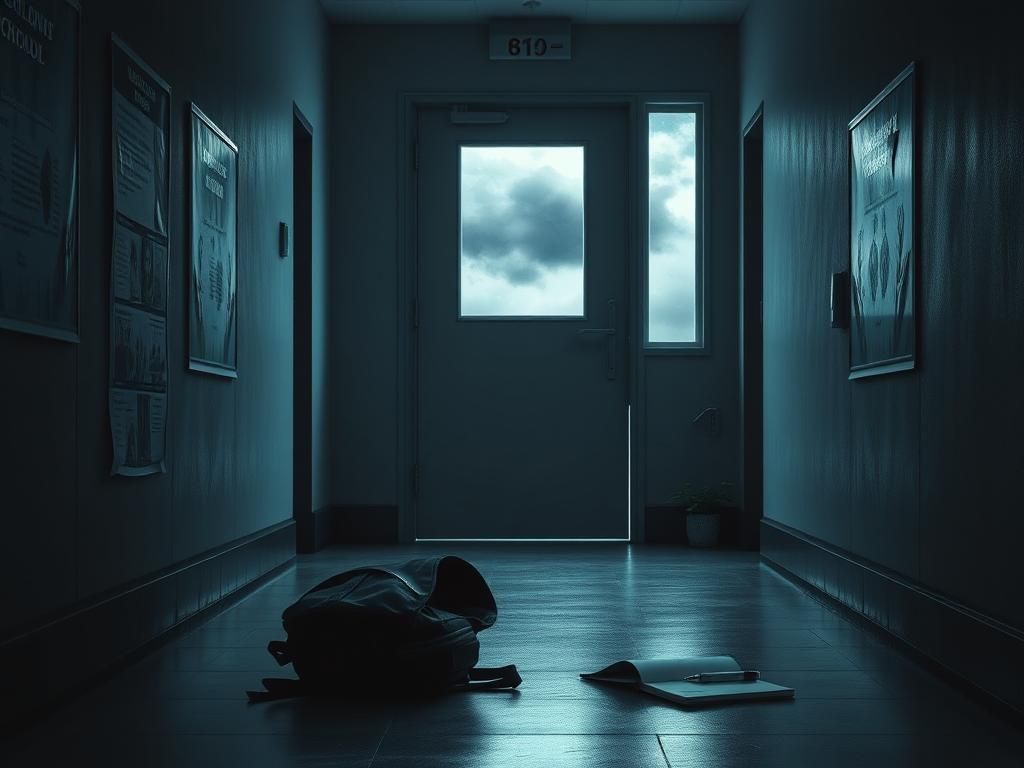 Flick International A somber school hallway with a closed door symbolizing secrecy