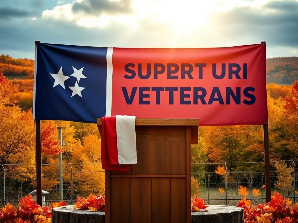 Flick International Rustic wooden podium with Tennessee state flag in autumn landscape