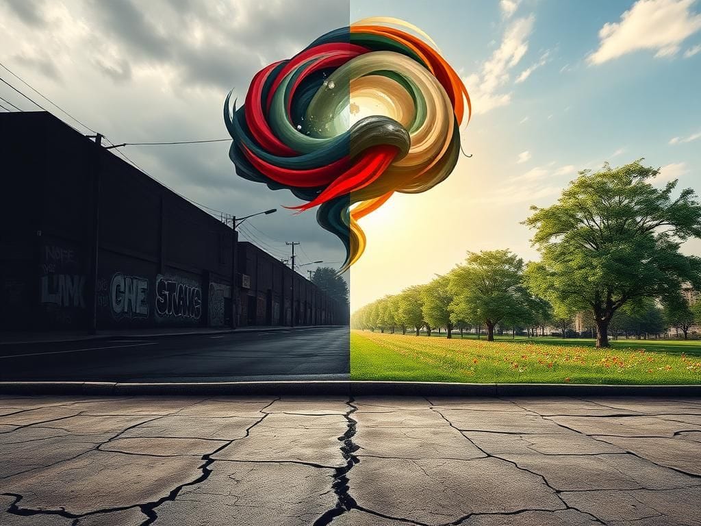 Flick International A divided landscape illustrating the ideological rift in contemporary politics