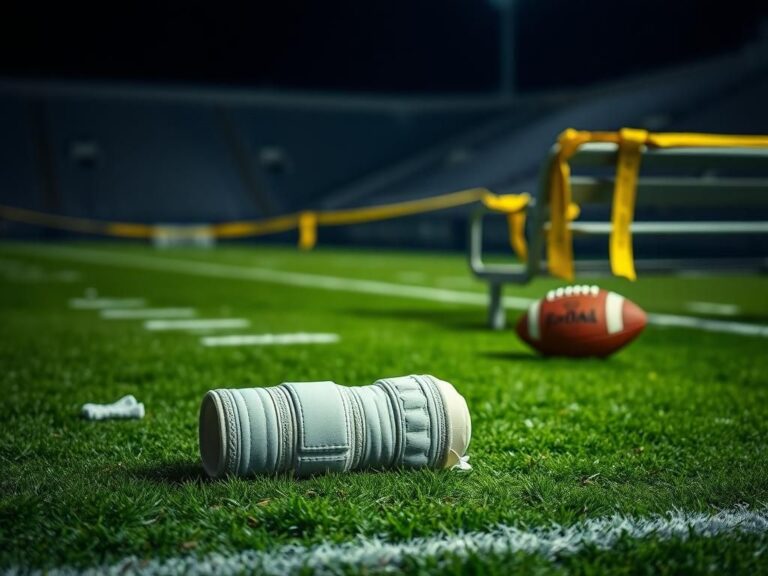 Flick International Close-up of a football field at night with a discarded air cast symbolizing Tyreek Hill's injury