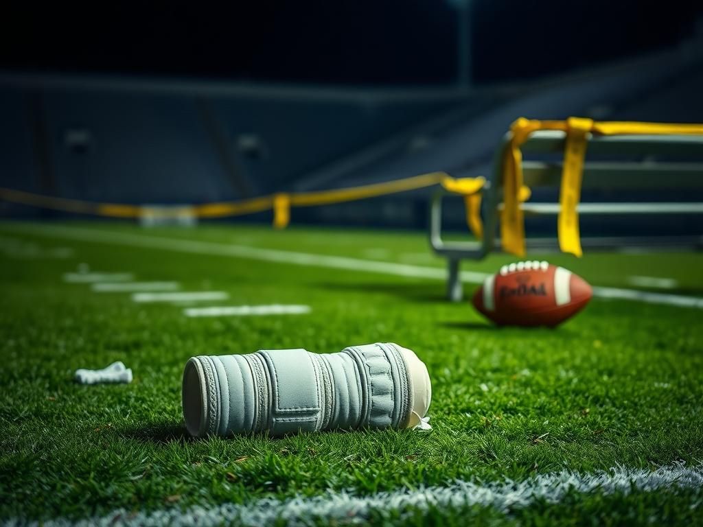 Flick International Close-up of a football field at night with a discarded air cast symbolizing Tyreek Hill's injury