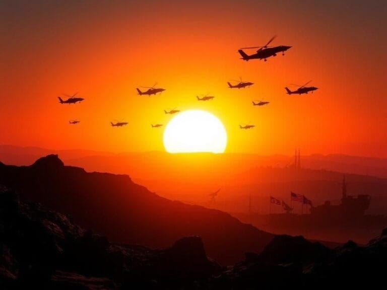 Flick International Silhouettes of military aircraft flying in formation at dawn