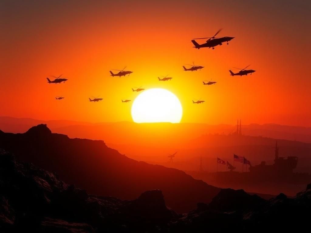 Flick International Silhouettes of military aircraft flying in formation at dawn