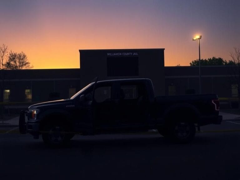 Flick International somber view of Williamson County Jail at dusk during Jay Cutler's incarceration for DUI